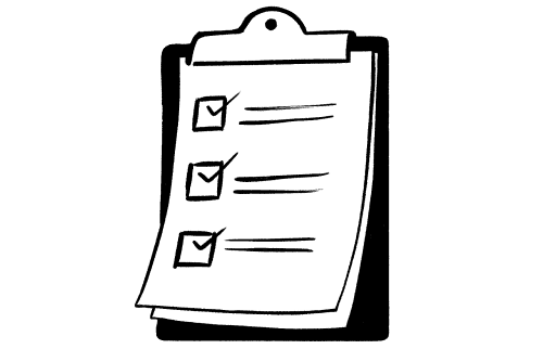 A checklist on a clipboard.